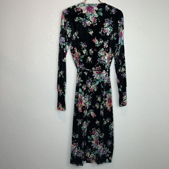 New ZARA Floral-Print Velvet Wrap Midi Dress Small - Picture 7 of 15